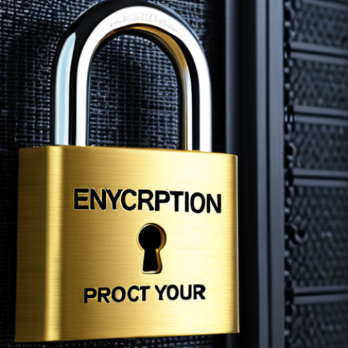 Home 14 **Cybersecurity lock: A gleaming padlock securing digital data streams, with the words "Encryption: Protect Your Business" subtly integrated.**