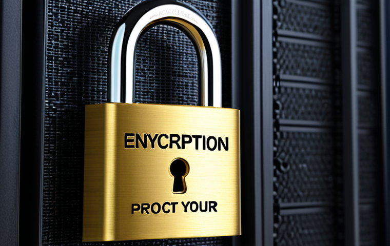 **Cybersecurity lock: A gleaming padlock securing digital data streams, with the words "Encryption: Protect Your Business" subtly integrated.**