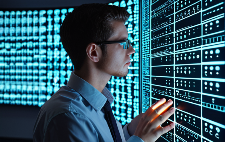 **Prompt:** High-tech cybersecurity expert in a modern office, surrounded by glowing code, analyzing a complex encryption algorithm on a holographic display. Emphasize focus and determination, reflecting the challenge of protecting data.