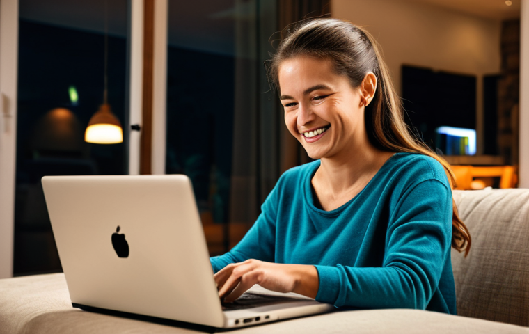 Secure Online Shopping**
"A woman smiles as she completes an online purchase on her laptop. The screen displays a prominent padlock icon. She is fully clothed in comfortable, casual attire. The background shows a cozy living room setting with warm lighting. Focus on the feeling of trust and security. safe for work, appropriate content, fully clothed, professional, perfect anatomy, natural proportions, high quality"
**