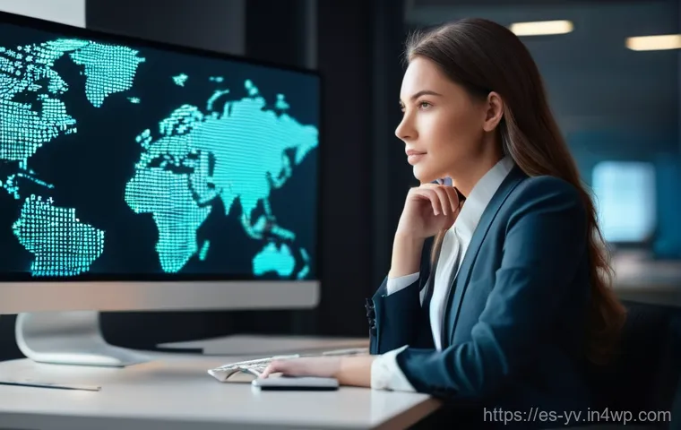 비즈니스 환경에서의 암호화 프로토콜 활용법 - **Prompt 1: The Entrepreneur's Realization**
A determined young female entrepreneur, dressed in ...