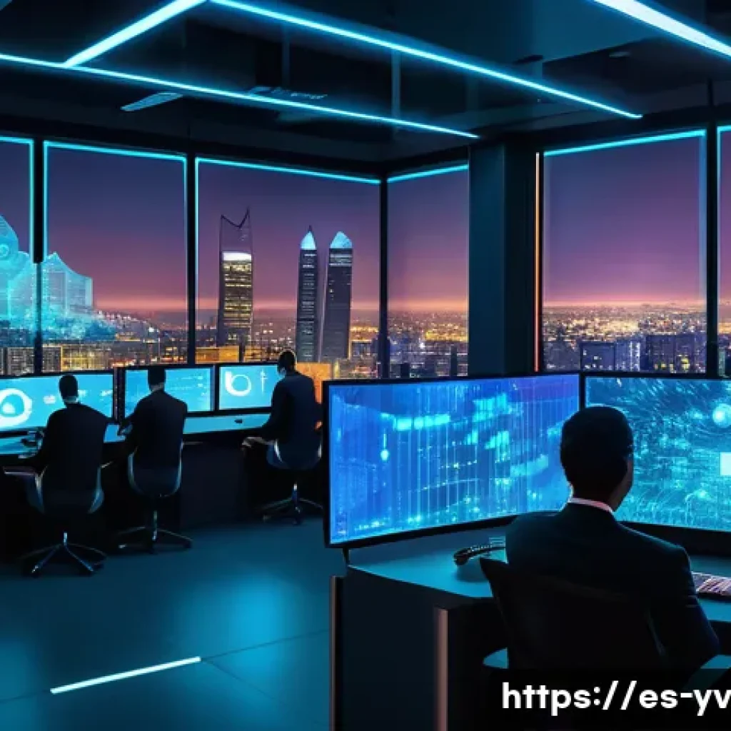 블록체인과 암호화 프로토콜의 시너지 효과 - A futuristic digital security control room in a Latin American city, showcasing diverse professional...