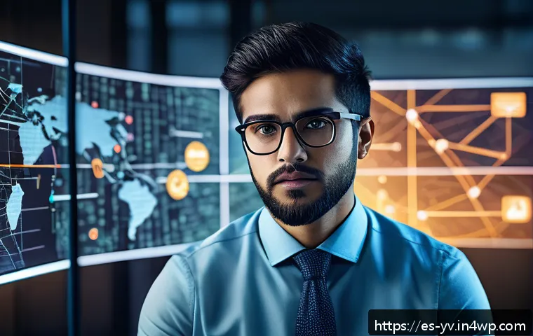 암호화 프로토콜의 취약점 및 공격 유형 - A detailed digital illustration of a cybersecurity professional in a modern office setting, analyzin...
