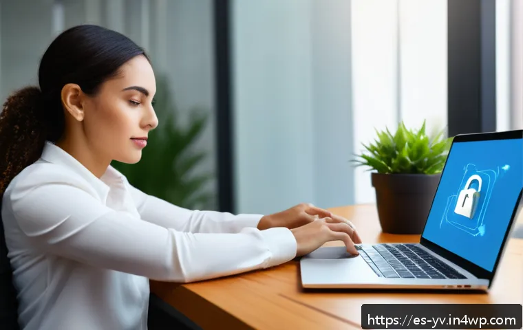 암호화 프로토콜을 사용하는 안전한 파일 전송 방법 - A modern office setting with a professional woman of Hispanic descent sitting at a desk using a lapt...