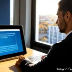 Home 23 암호화 프로토콜의 간편화 및 자동화 방법 - Photorealistic fintech operations room in Madrid, a Spanish cybersecurity engineer using a sleek tab...